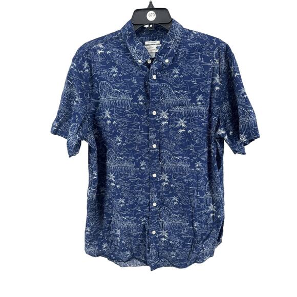 Old Navy Men's Navy White Slim Fit Short Sleeve Button-Up Shirt Size Large - Picture 1 of 5